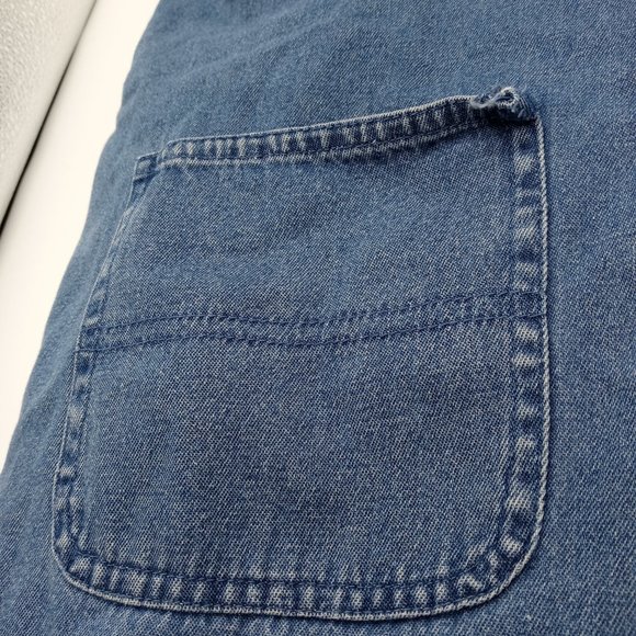 Agapo Embroidered Denim Overalls Small Metal Buttons Capri Pockets Distressed - Picture 11 of 12